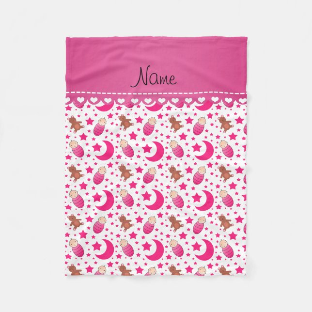 Manta Polar Nombrar estrellas de oso de peluche blanco rosa (Anverso)