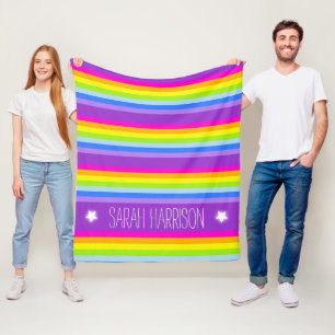 Manta Polar Nombre colorido rayas de arcoíris personalizadas