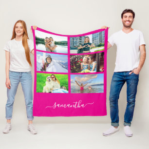 Manta Polar Nombre con firma de letra elegante rosa caliente F