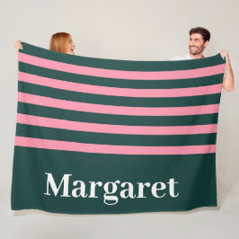 Manta Polar Nombre con monograma moderno verde y rosa blanco
