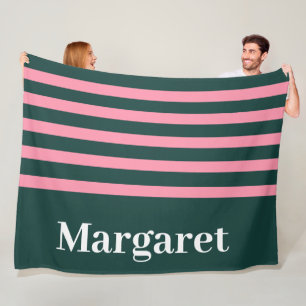 Manta Polar Nombre con monograma moderno verde y rosa blanco