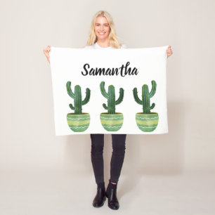 Manta Polar Nombre de Cactus de acuarela