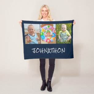 Manta Polar Nombre de Collage de fotos moderno azul 3