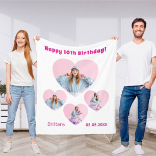 Manta Polar Nombre de cumpleaños edad chica de collage de foto
