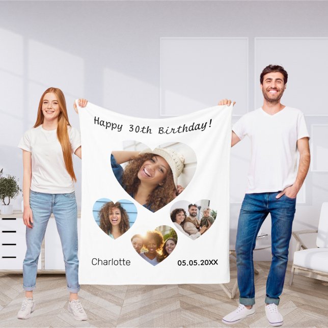 Manta Polar Nombre de cumpleaños edad foto collage mujer (Subido por el creador)