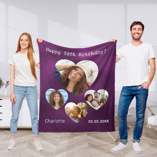 Manta Polar Nombre de cumpleaños edad foto collage mujer púrpu