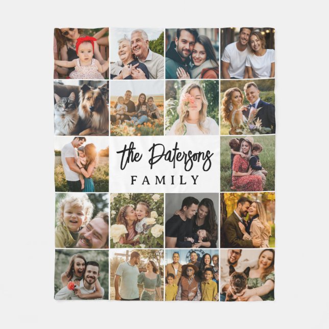 Manta Polar Nombre de familia 18 Collage de fotos Elegante gui (Anverso)