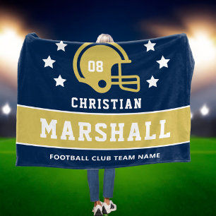 Manta Polar Nombre de fútbol personalizado azul marino dorado