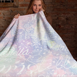 Manta Polar Nombre de la acuarela rosa azul con notas musicale