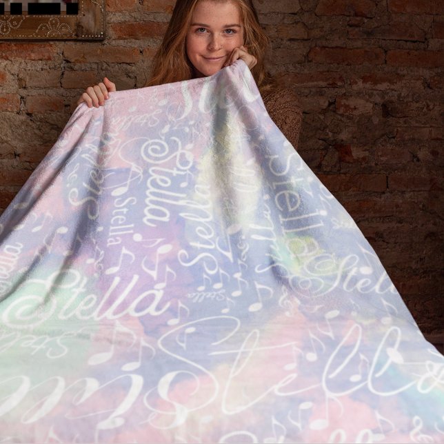 Manta Polar Nombre de la acuarela rosa azul con notas musicale (Subido por el creador)