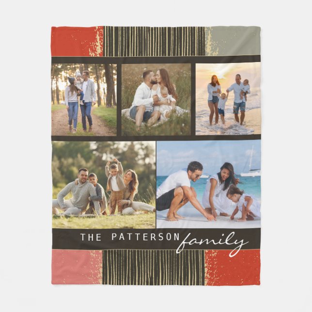 Manta Polar Nombre de la familia 5 Resumen rústico del Collage (Anverso)