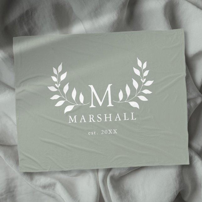 Manta Polar Nombre de la familia Green Elegant Modern Floral M (Green Elegant Modern Floral Monogram Family Name Fleece Blanket)