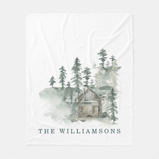 Manta Polar Nombre de la familia verde del bosque de acuarelas (Anverso)