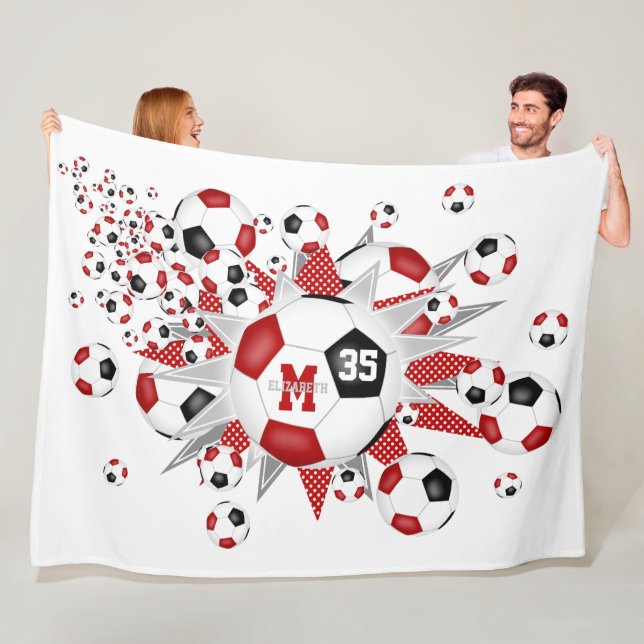 Manta Polar nombre de las estrellas del fútbol negro rojo chic (In situ)