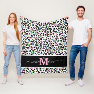 Manta Polar Nombre de monograma del leopardo de impresión anim