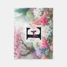 Manta Polar Nombre de monograma en acuarela Flores en pasteles