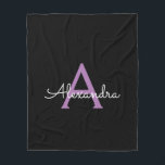 Manta Polar Nombre de monograma femenino con escritura en negr<br><div class="desc">Manta de felpa con monograma de escritura falsa morada y negra. Agrega tu propio nombre. Esto hace que el regalo perfecto para alguien que ama el glamour de lujo y los estilos chic en cumpleaños dulces de 16, bodas, duchas de novia, aniversarios, duchas de bebé o fiestas de despedida de...</div>