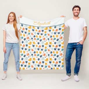 Manta Polar Nombre de monograma gatos azules naranjas amarillo