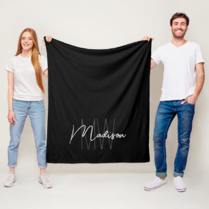 Manta Polar Nombre de monograma moderno en negro y blanco