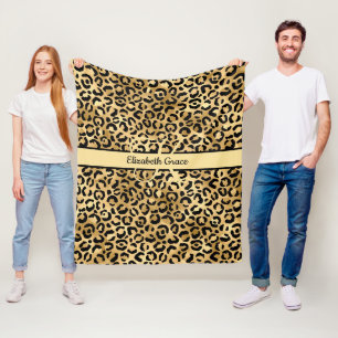 Manta Polar Nombre de monograma negro estampado en leopardo do