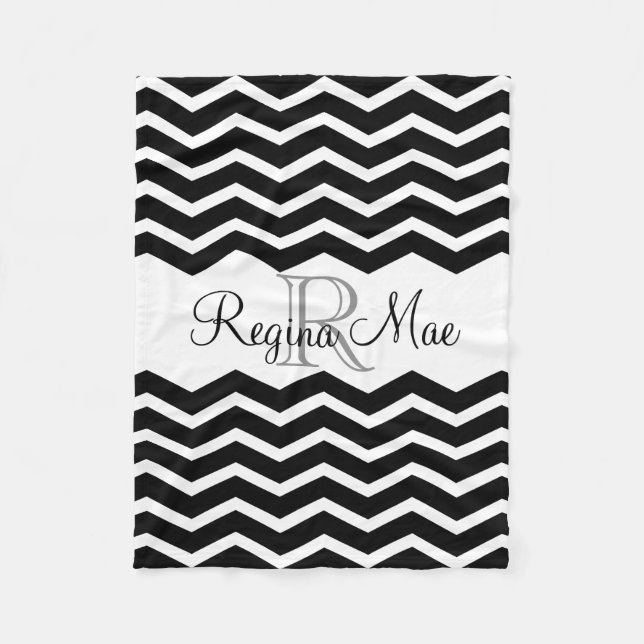 Manta Polar Nombre de monograma negro y blanco Keepsake Chevro (Anverso)