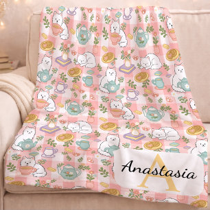 Manta Polar Nombre de monograma personalizado Pastel High Tea