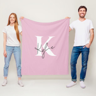 Manta Polar Nombre de monograma personalizado rosado moderno: