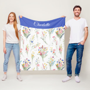 Manta Polar Nombre de patrón floral de acuarela de flores silv