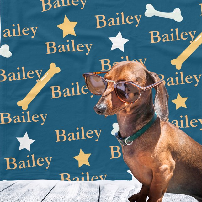 Manta Polar Nombre de perro personalizado Stars Bones Blue (Personalized Dog Name Stars Bones Blue Fleece Blanket
)