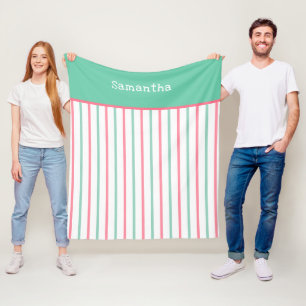 Manta Polar Nombre de Rayas Verdes Rosa Menta