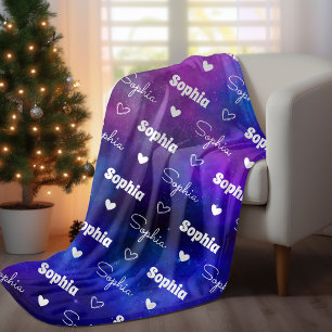 Manta Polar Nombre de repetición púrpura azul lindo personaliz