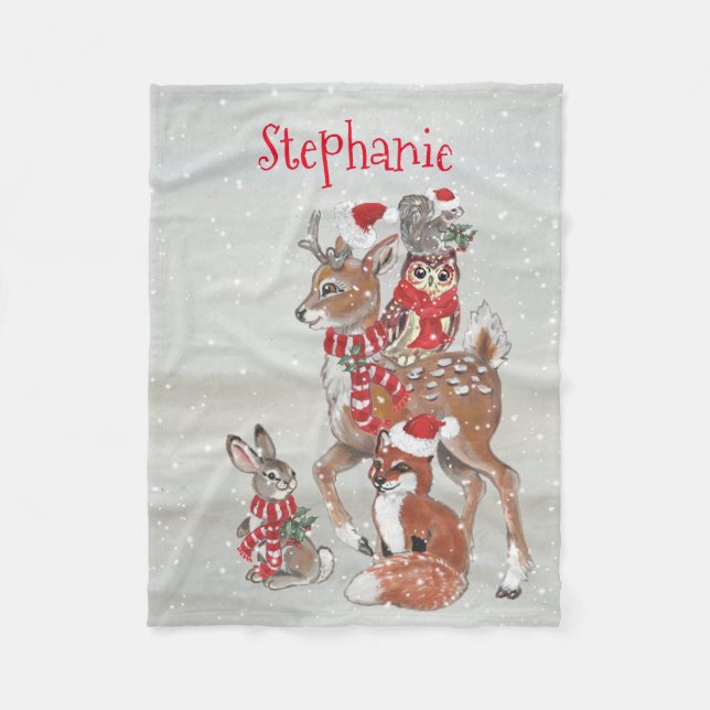 Manta Polar Nombre de venado animal de Woodland, invierno gris (Anverso)