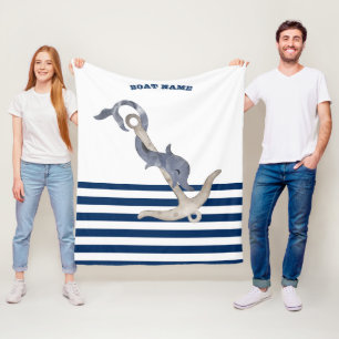 Manta Polar Nombre del barco, Ancla Delfín Rayas Azules y Blan