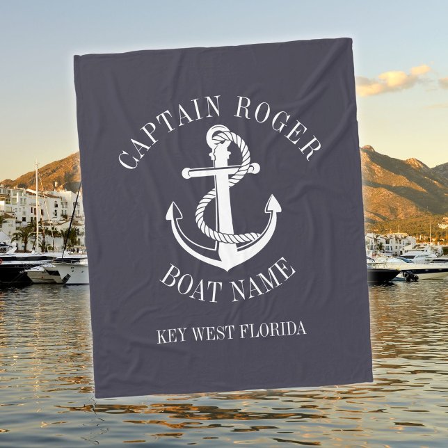 Manta Polar Nombre del barco de anclaje náutico personalizado (Personalized Captain Nautical Anchor Boat Name Fleece Blanket)