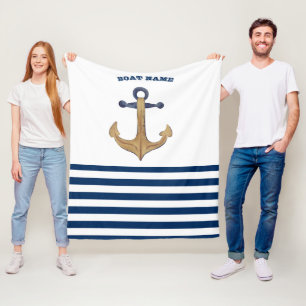 Manta Polar Nombre del barco, Retro Ancla Rayas Blancas Azul