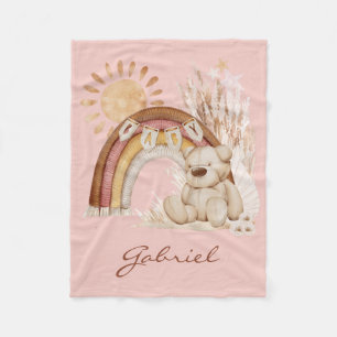 Manta Polar Nombre del bebé personalizado Boho Teddy Bear Rain