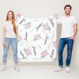 Manta Polar Nombre del bebé personalizado| Flores de Boho colo