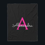 Manta Polar Nombre del Monograma de Giro del Guión Negro Calie<br><div class="desc">Monograma de escritura de imitación rosada y negra Añadir su propio nombre Fleece Blanket. Esto hace que el dulce perfecto cumpleaños 16,  boda,  ducha de novia,  aniversario,  ducha de bebé o fiesta de soltera sea regalo para alguien que ama el lujo glam y los estilos de moda.</div>