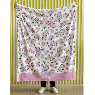 Manta Polar Nombre del patrón floral de flor de cerezo rosa