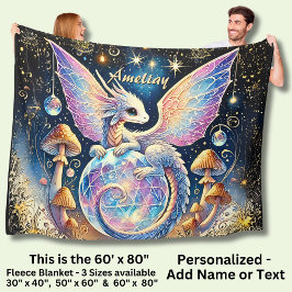 Manta Polar Nombre, Dragón Bebé Pastel Rosa Azul en Oscuro