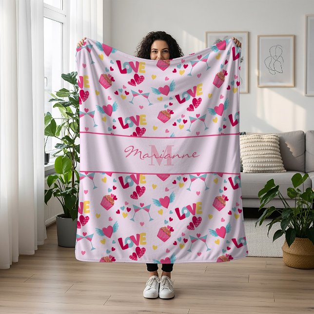 Manta Polar Nombre elegante del patrón de las letras de amor r (Subido por el creador)