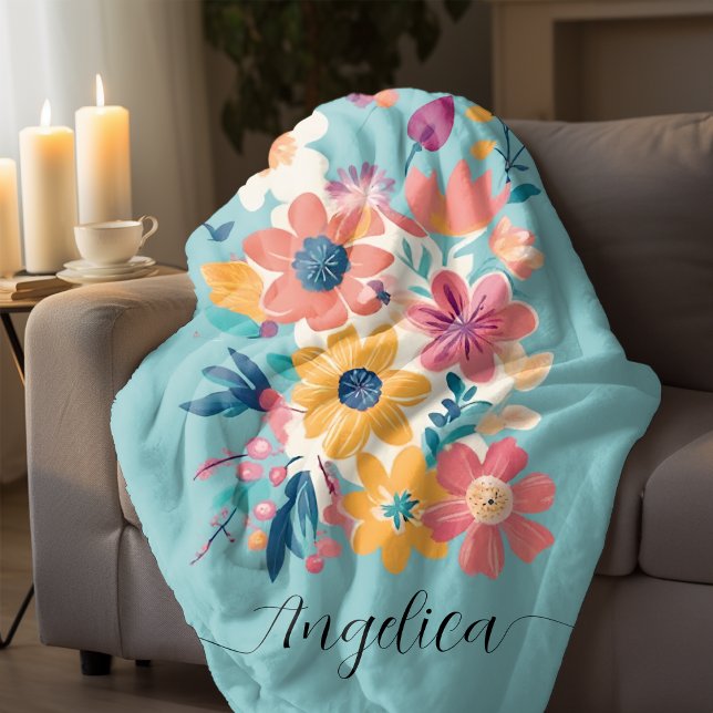 Manta Polar Nombre Elegante Flores Florales Patrón Fleece Blan (Name Elegant Floral Flowers Pattern Fleece Blanket)