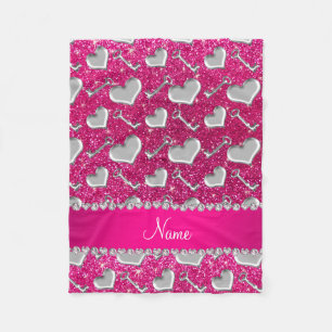 Manta Polar Nombre llaves de corazón plateado neón purpurina r