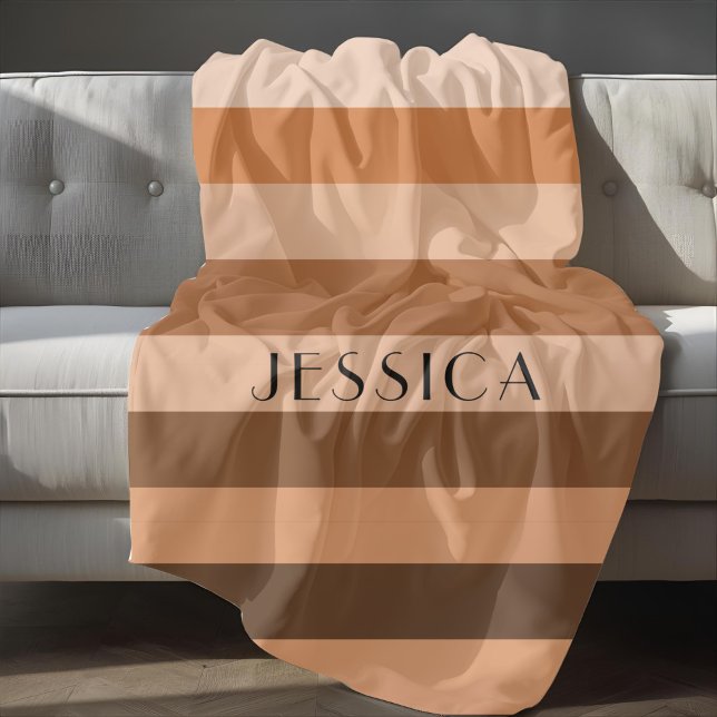 Manta Polar Nombre monocromo del patrón de franjas beiges marr (Brown Beige Stripes Pattern Monochrome Name Fleece Blanket)
