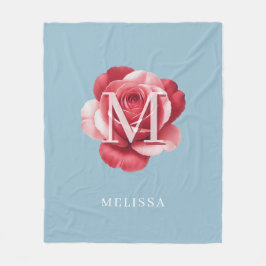 Manta Polar Nombre Monograma de Rosa Rosa Personalizada Azul S