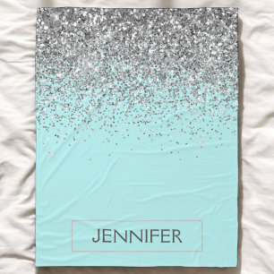 Manta Polar Nombre Monograma Femenino Brillante Azul Teal Plat