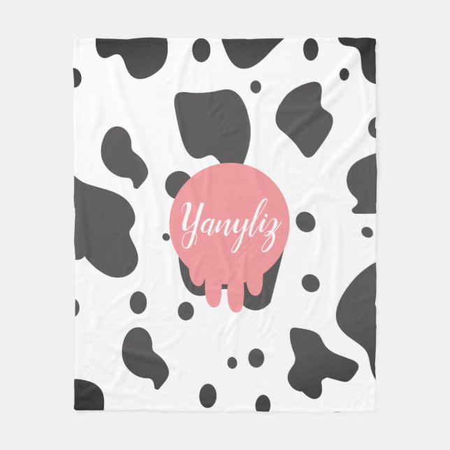 Manta Polar Nombre Monogramado con Estampado de Vaca Genial   (Anverso)