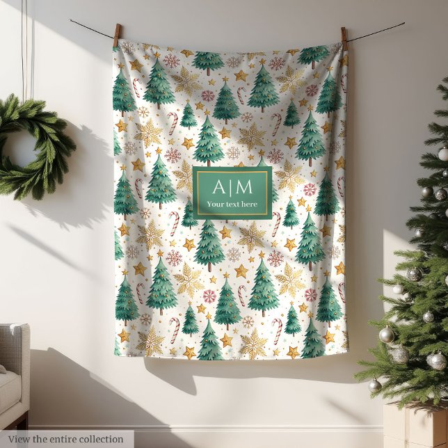 Manta Polar Nombre personalizado acuarela Navidad árboles de f (Custom name watercolor Christmas trees fleece gift)