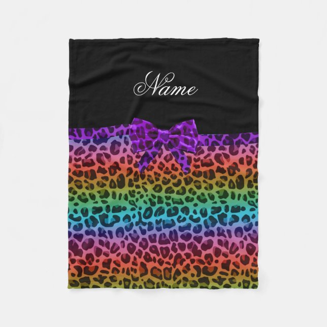 Manta Polar Nombre personalizado arcoiris leopardo impresión a (Anverso)