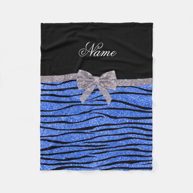 Manta Polar Nombre personalizado azul purpurina zebra rayas de (Anverso)